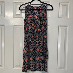 Dark Blue and Orange Patterned Sleeveless Dress